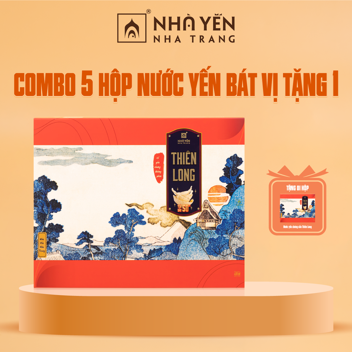 COMBO 5 hộp Tổ yến chưng đường phèn cao cấp Thiên Long Tặng 1 - Nhà Yến Nha Trang - Hộp 6 lọ - Nước yến sào cao cấp - Nước yến chưng sẵn