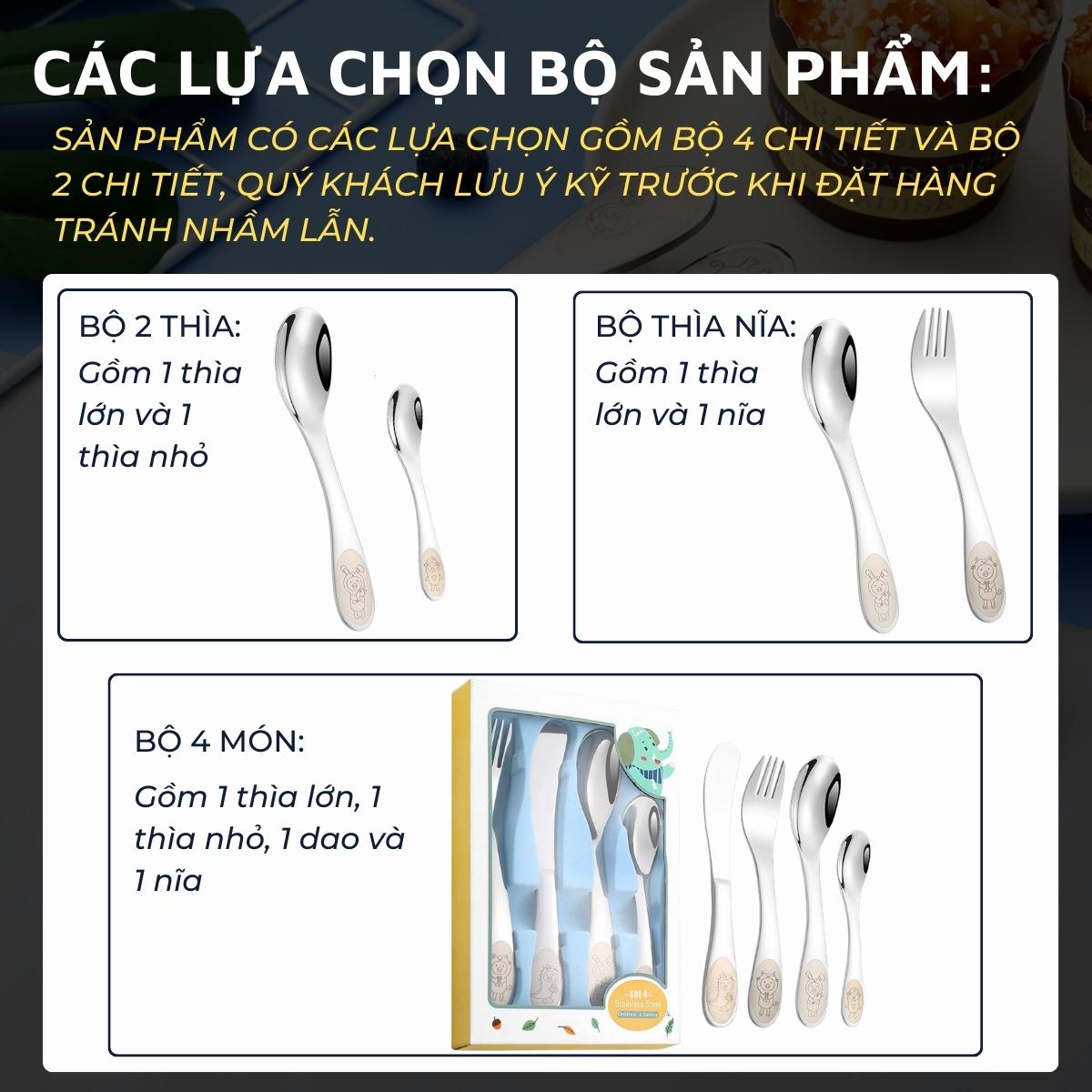 Bộ dao thìa nĩa tập ăn cho bé DandiHome inox 304 cao cấp - Có các lựa chọn