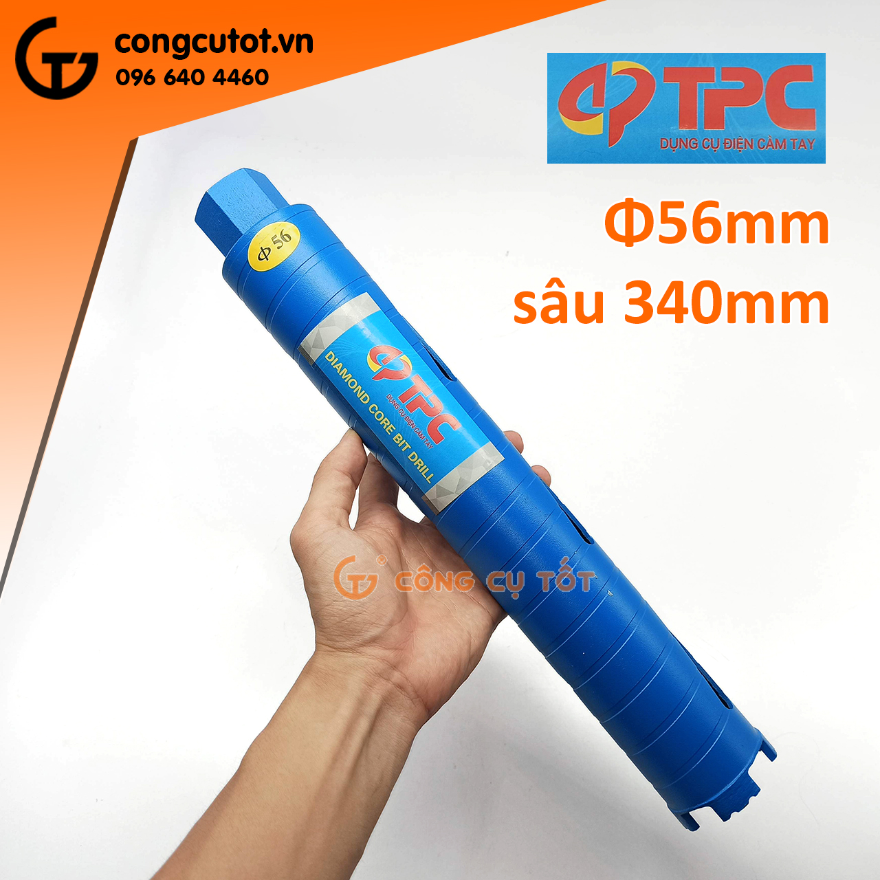 Mũi khoét tường khô kim cương mạ điện ren nối M22 Ø56 x 370mm