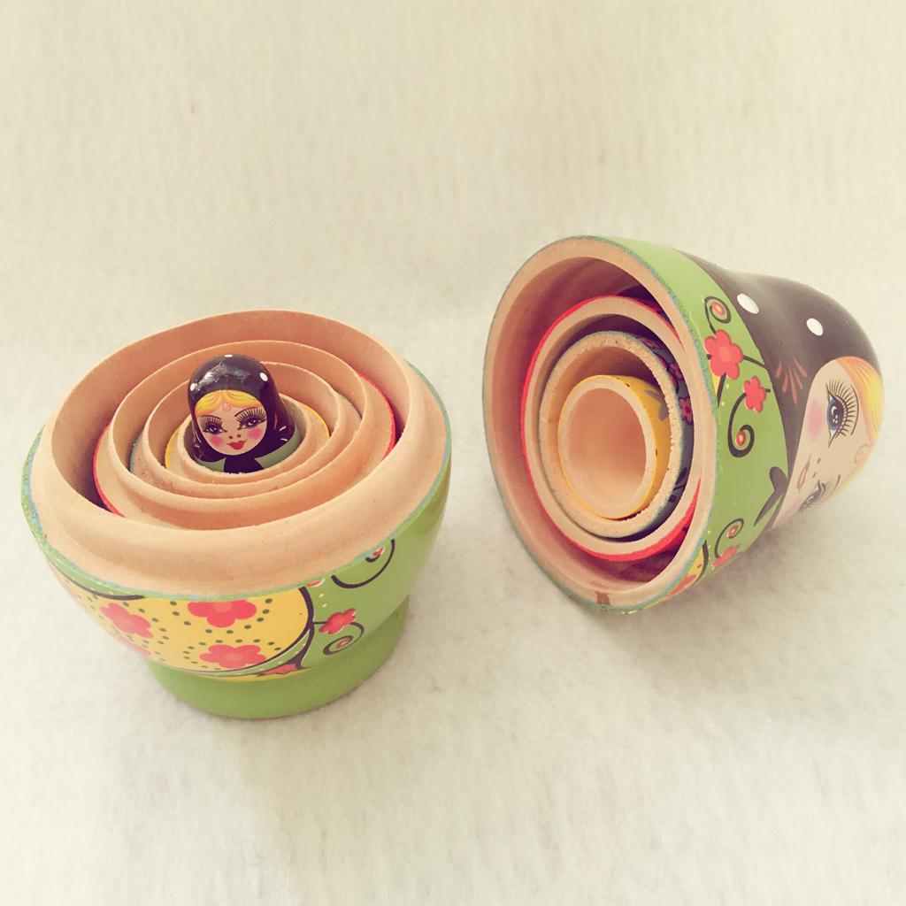 2 Set Wooden Russian Nesting Dolls Kits Matryoshka For Doll Kids Xmas Gifts