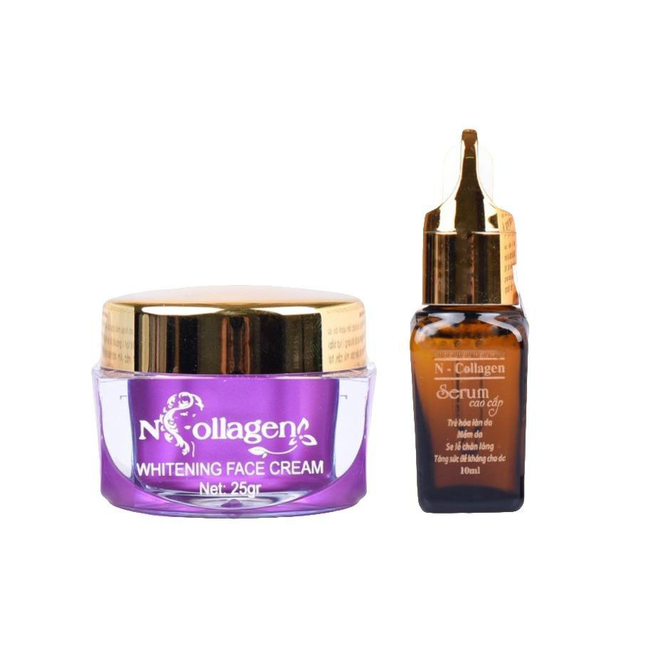 Bộ dưỡng trắng da - Kem face tím serum cao cấp ngừa mụn Ncollagen 35g