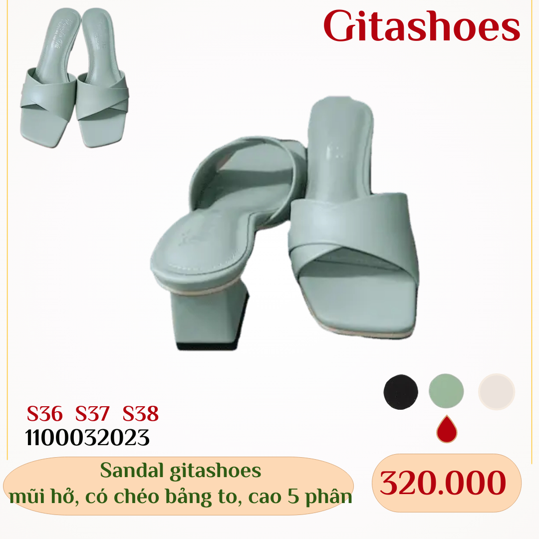 Giày Sandal gitashoes mũi hở, có chéo bảng to,cao 5 phân - 1100032023