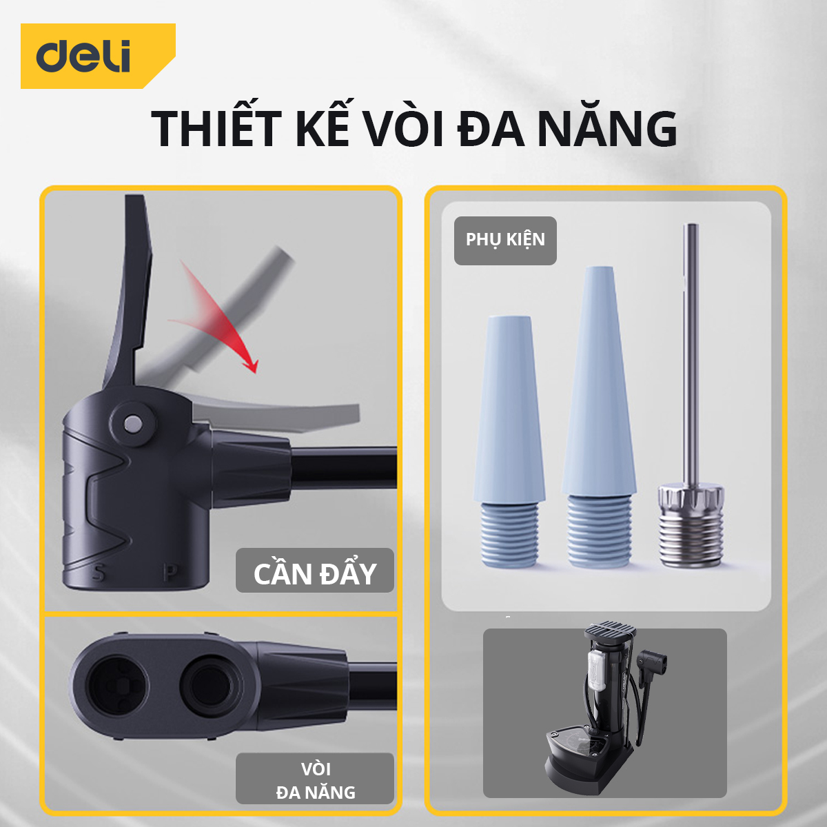 Bơm Xe Đạp Deli Đạp Chân Chính Hãng, Tích Hợp Đồng Hồ Áp Suất, Nhỏ Gọn, Dễ Dàng Mang Theo Tiện Dụng DL880003