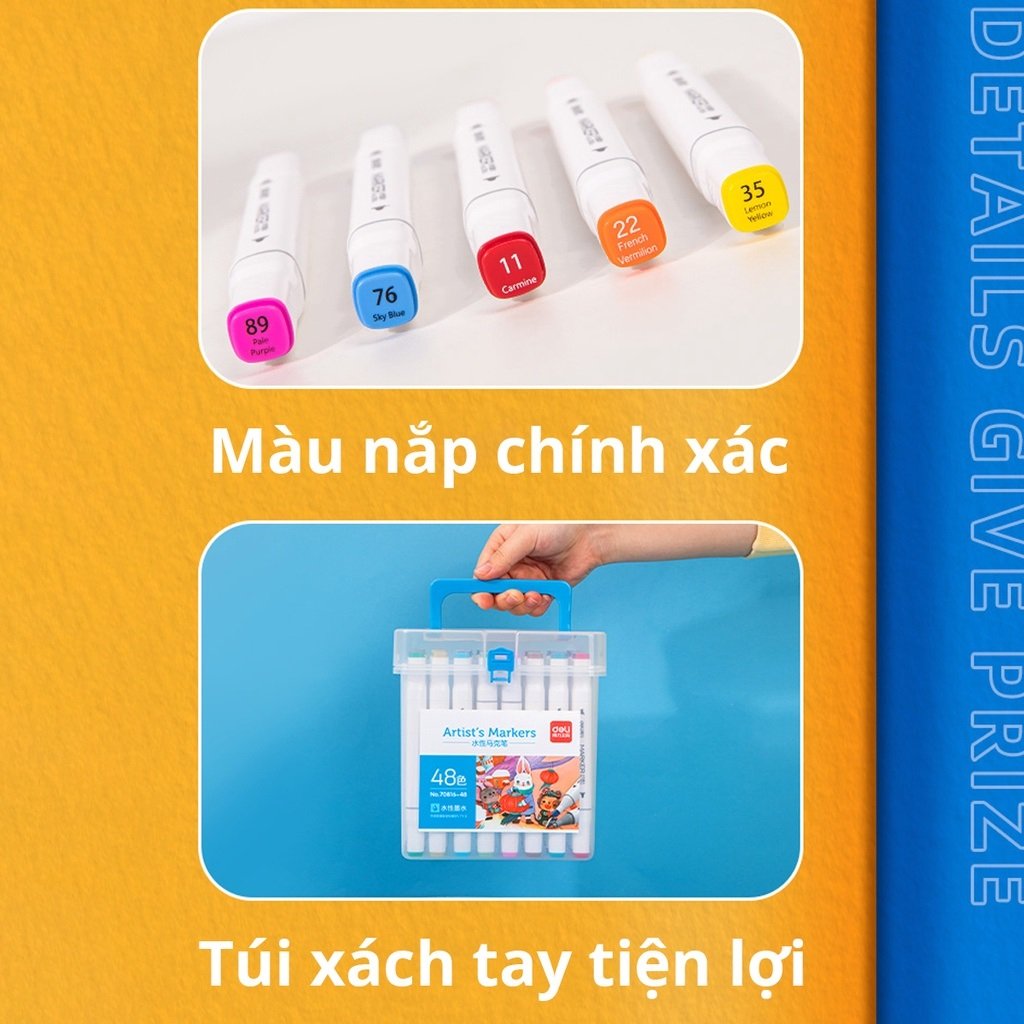 Bút lông màu Marker 2 đầu 36 màu Deli 70816-36 - Hộp nhựa, tô màu vẽ tranh chuyên nghiệp