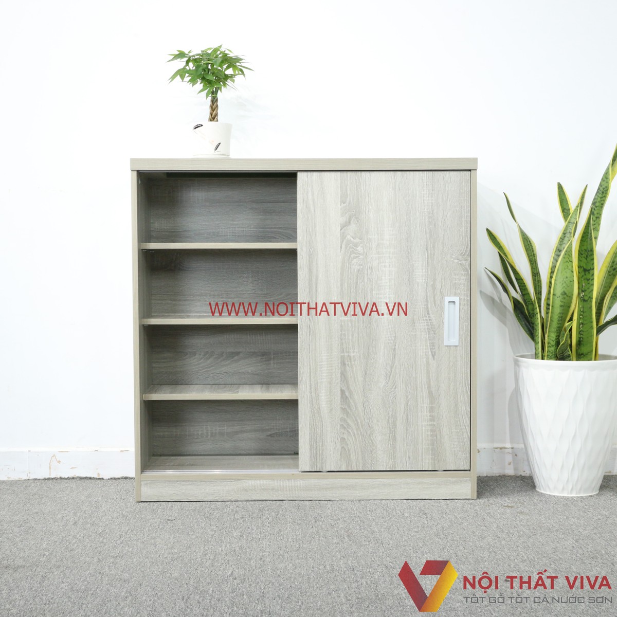 Tủ Giày Dép Gỗ MDF Melamine Cửa Lùa 2 Cánh Màu Xám Vân Gỗ Đẹp