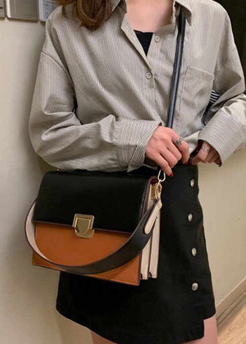 Túi xách tay đeo chéo nữ thời trang công sở phối 2 màu T66 KT 24x21x10 cm dây đeo chéo da phụ kiện thời trang - T66-1