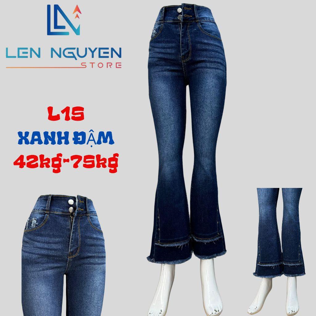 L15_Quần jean nữ, loe, lưng cao, quần bò nữ dáng ôm, quần rin nữ có big size, cho 42kg đến 75kg,LEN NGUYEN STORE - Xanh Nhạt
