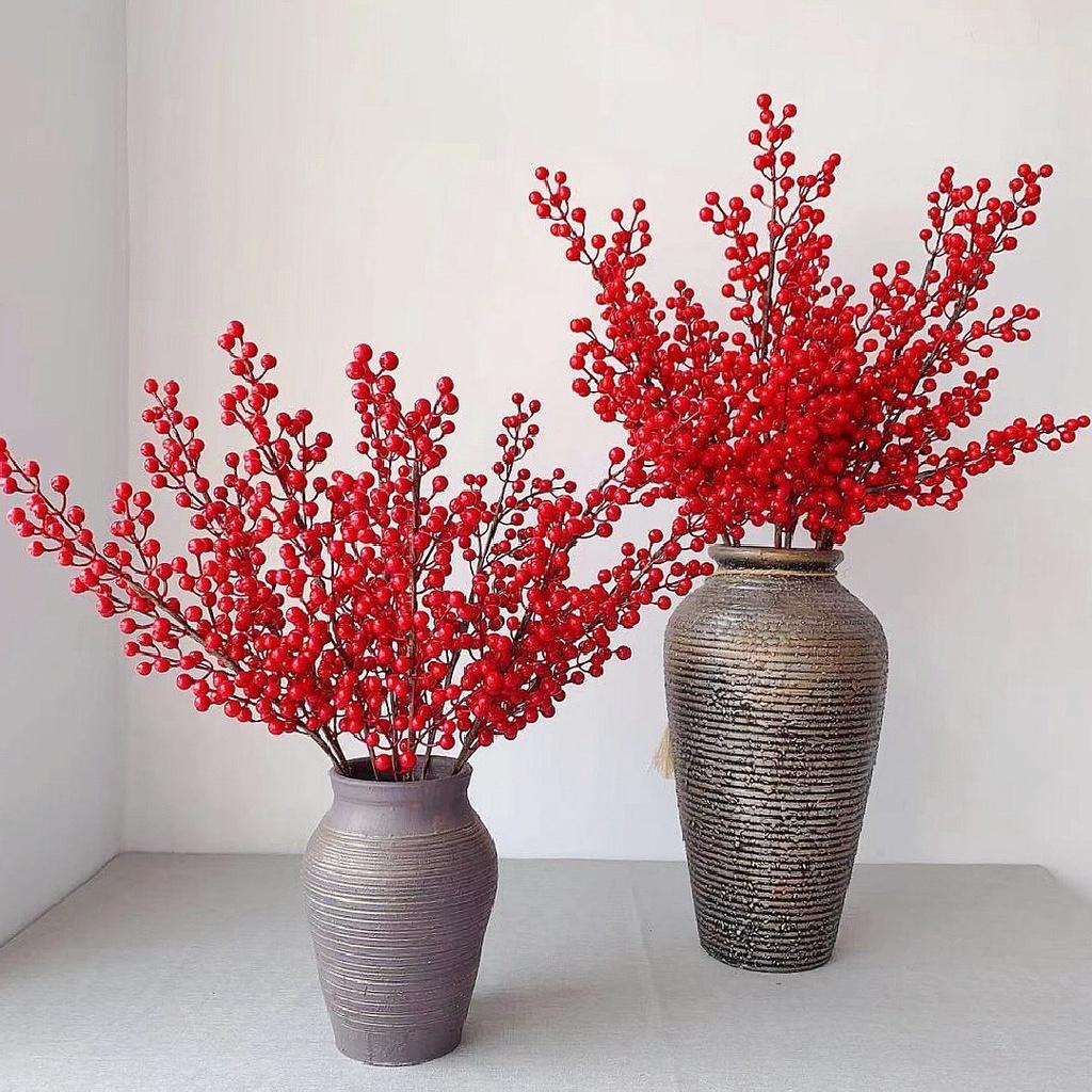 Cành Đào Đông Đỏ Tài Lộc Cao Cấp Dài 1M Trang Trí Nhà Cửa, Decor Nội Thất Tuyệt Đẹp