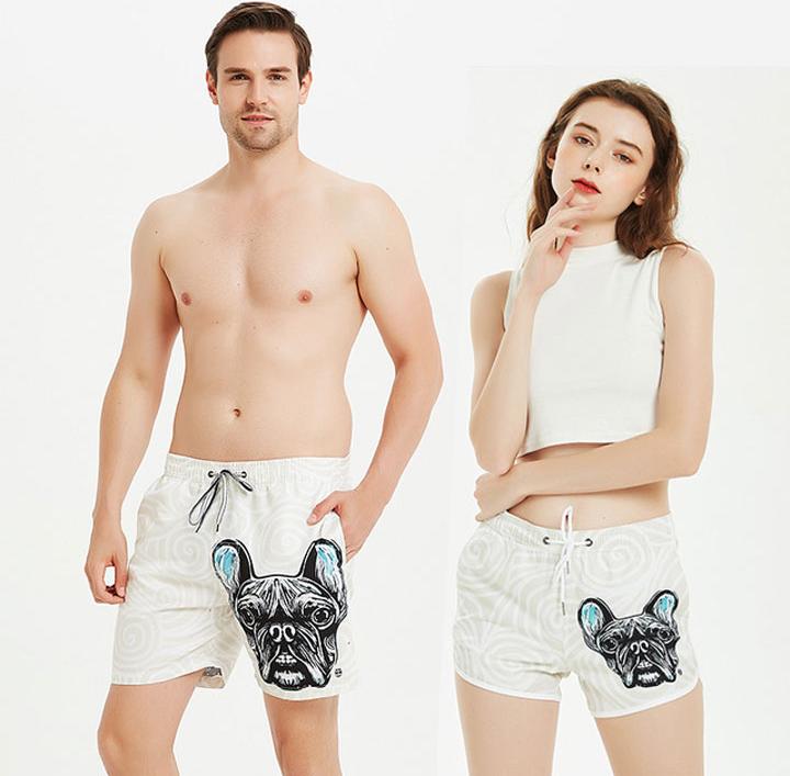 Quần Đi Biển Đôi - Quần Đùi Đôi - Thời Trang Đôi Mùa Hè - Quần Short Cặp Đôi SQ220 White Pug