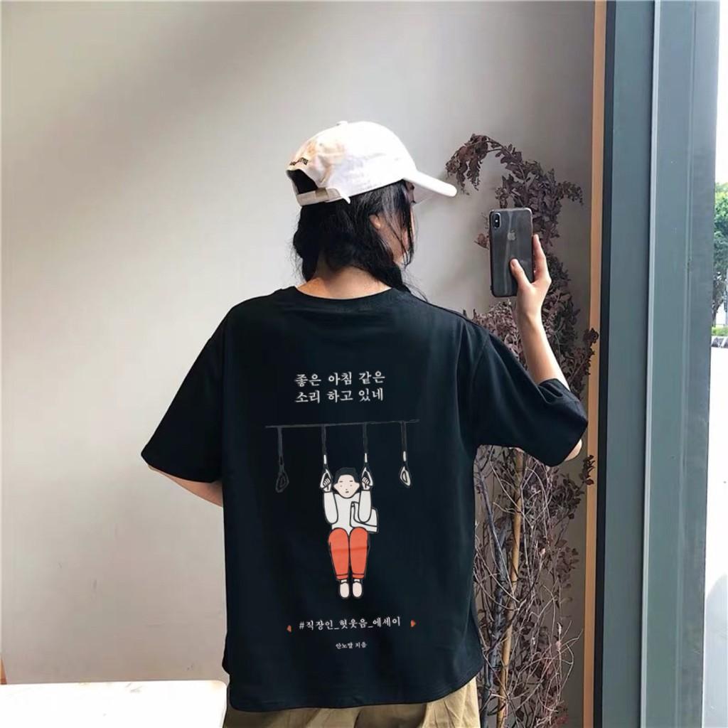 Áo thun tay lỡ Chữ Hàn phông Unisex nam nữ tee oversize form rộng pull Ulzzang Streetwear Hàn Quốc vải mềm