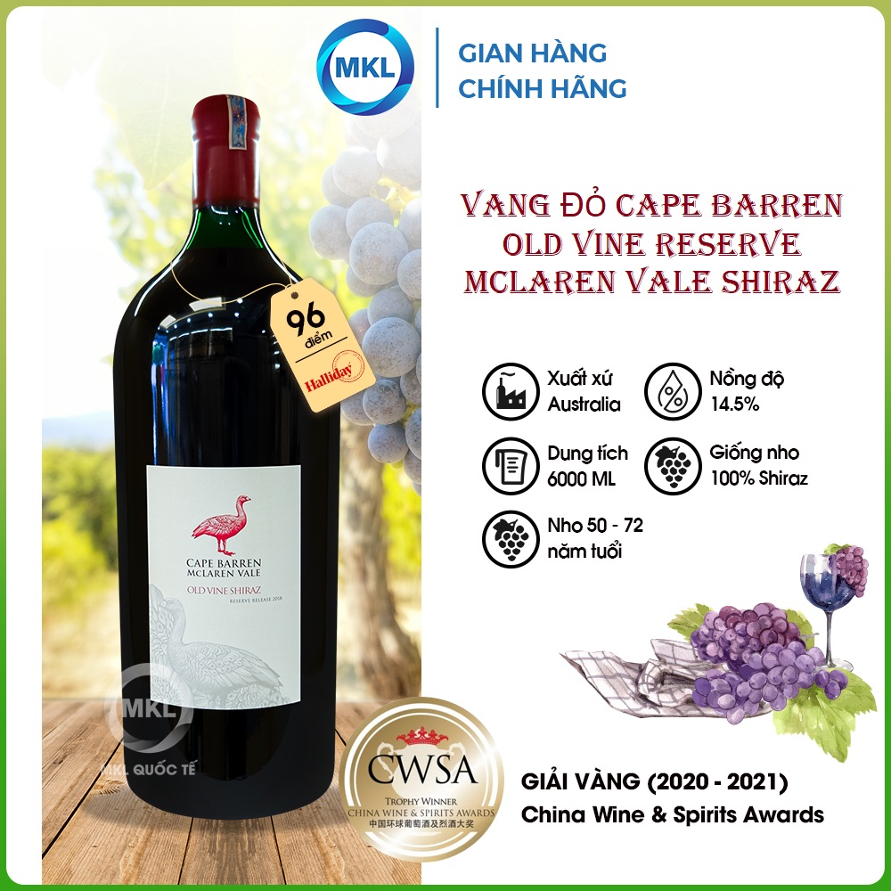 Rượu Vang Đỏ Cape Barren Old Vine Reserve McLaren Vale Shiraz 6L 15.2% - Úc - Hàng Chính Hãng