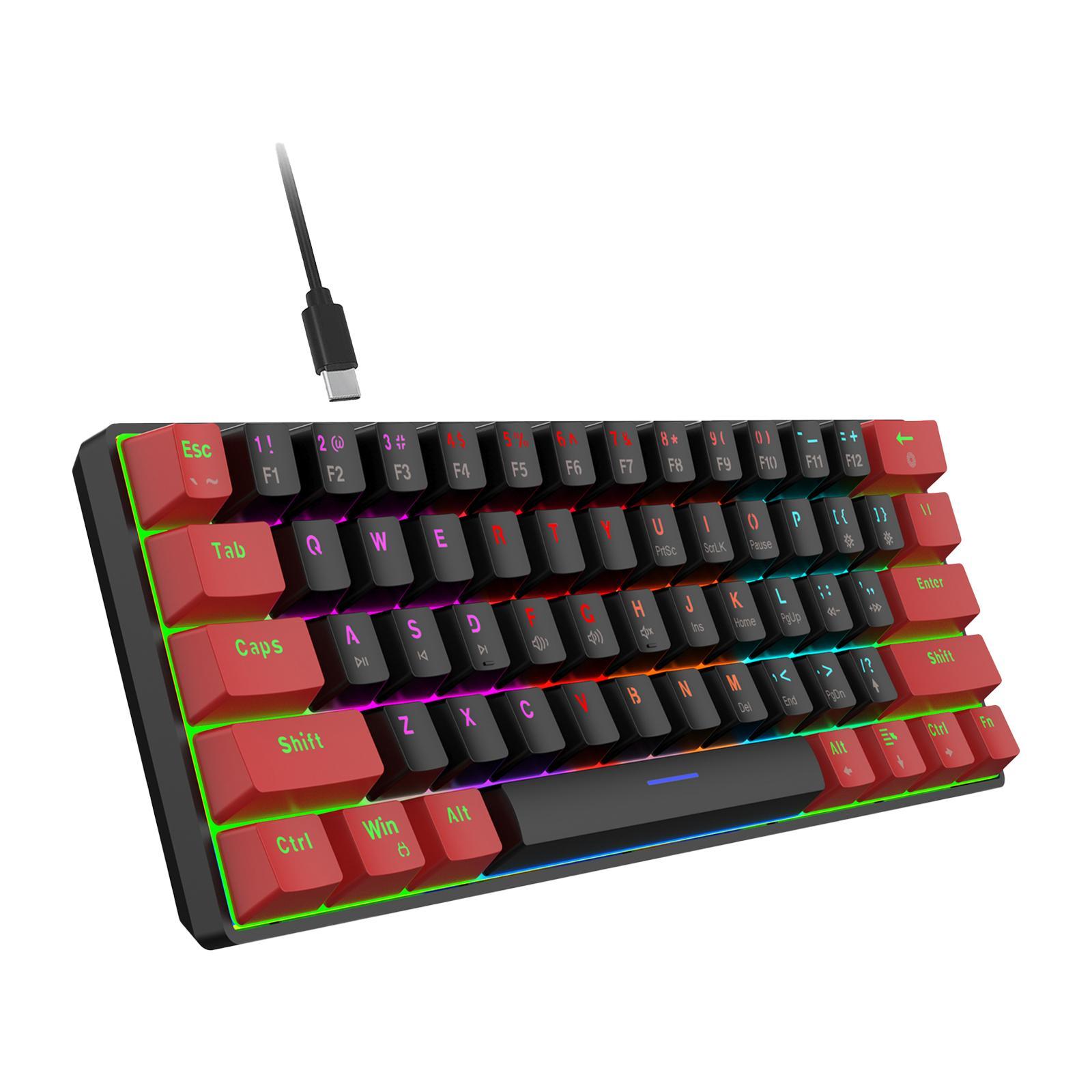Gaming Keyboard USB Compact LED Backlit 61 Keys for Game Laptop Office