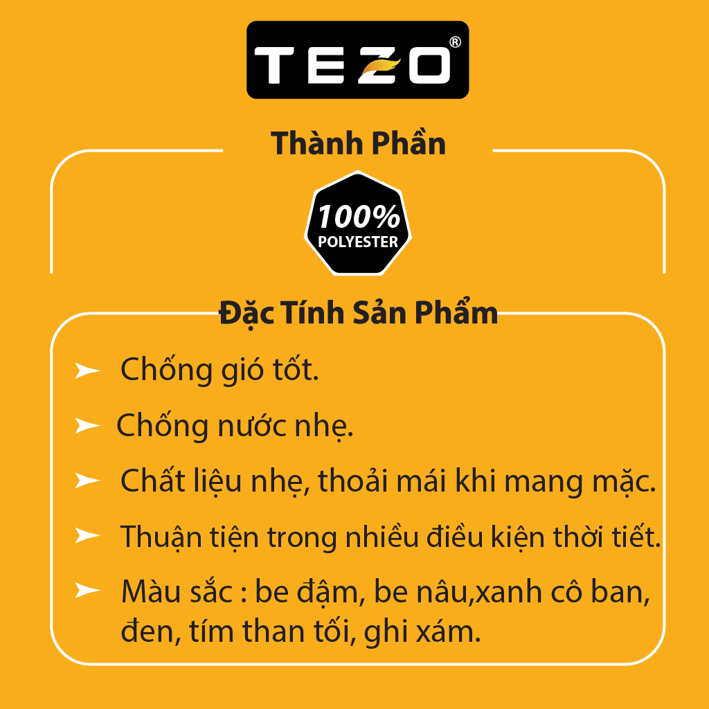 Áo khoác nam TEZO vải gió hai lớp 6 màu kháng nước kháng bụi cản gió giữ ấm cơ thể 2109AG2T01