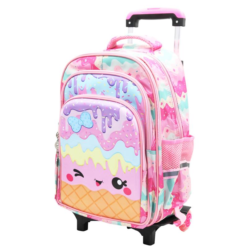 Ba Lô Học Sinh Cần Kéo 3 Ngăn - Hình Kem Mặt Cười - Hong Sheng 2021 - Màu Hồng