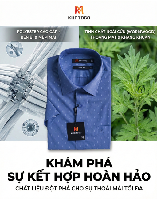 Áo sơ mi tay ngắn Khatoco (M-3XL)