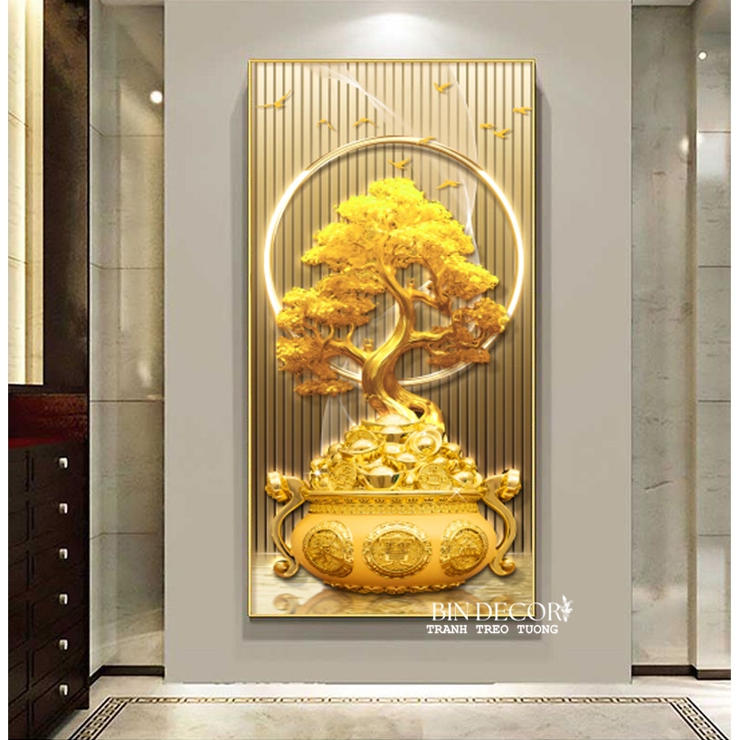 (CÓ ẢNH THÂT)Tranh treo tường cây  tài lộc may mắn 6 phòng khách làm quà tặng tân gia khai trương