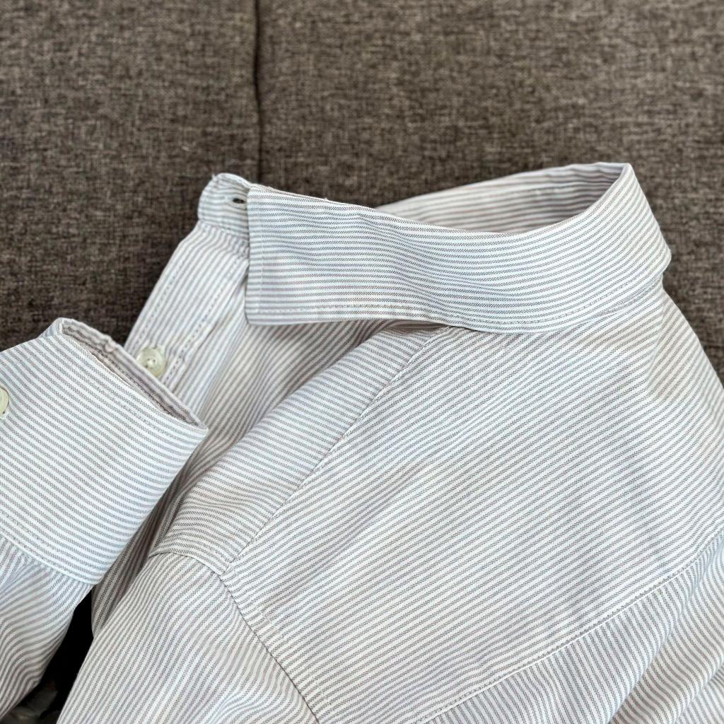 Áo Sơ Mi Nam Dài Tay Phối Sọc BY COTTON Nâu Sáng Sọc Nhuyễn 100223