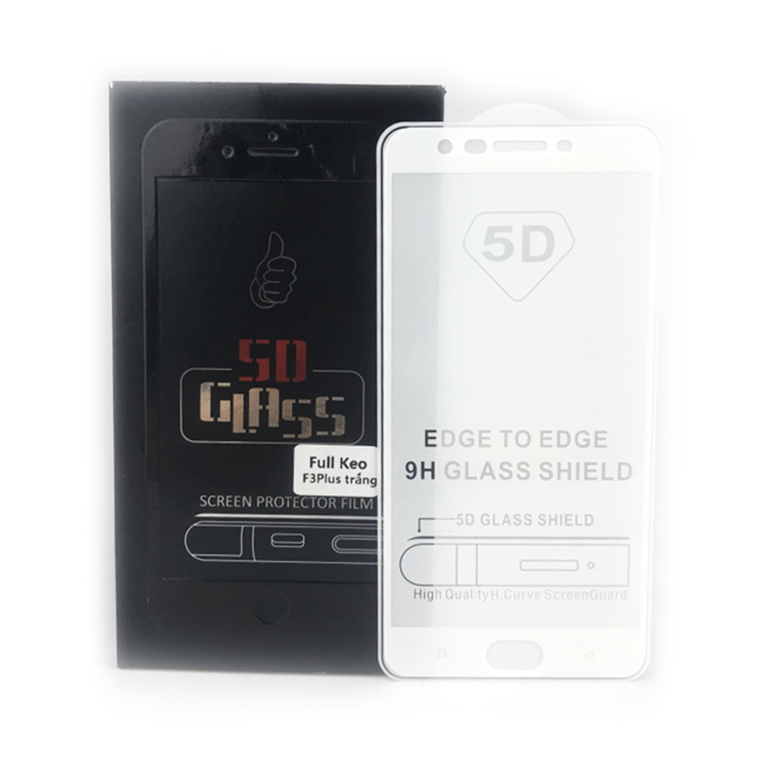 Miếng Dán Cường Lực Bảo Vệ Màn Hình Toàn Diện Cho Oppo F3 Plus - Full Màn Hình - Màu Trắng - Hàng Chính Hãng