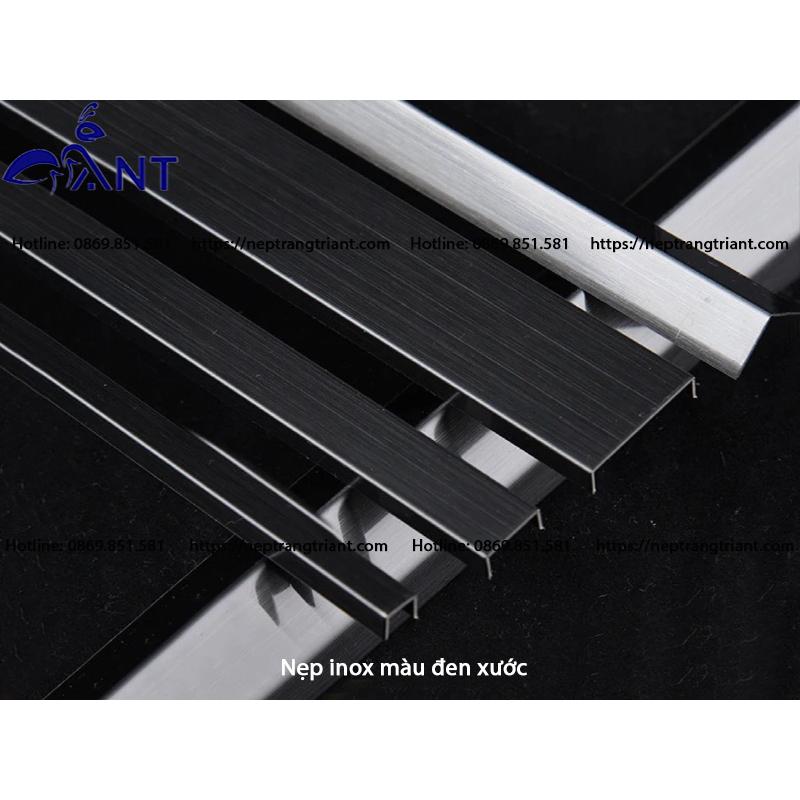 Nẹp inox U màu đen xước, nẹp chữ u inox, nẹp inox ốp gạch, inox304, thanh dài 2m44 dày 0.8li