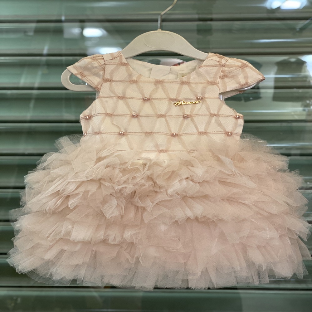 Đầm Tiệc Kiểu Dáng Bí Baby Girl Chất Liệu Lưới Xếp Li Đính Hạt Bẹt Mã 7023