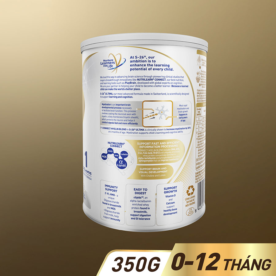 Sữa bột công thức S-26 ULTIMA 1 350G với hợp chất NUTRILEARN CONNECT cho bé 0 - 12 tháng tuổi