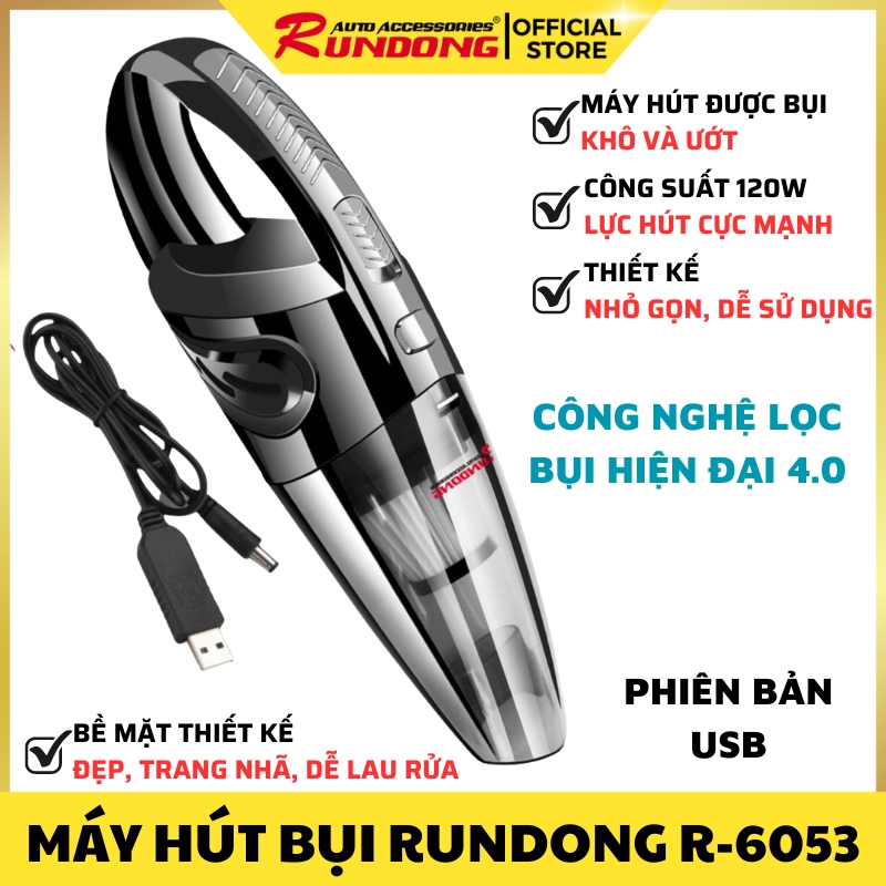 Máy hút bụi cầm tay không dây Rundong R-6053 cao cấp | 120W lực hút cực khỏe, thiết kế đẹp mắt, sang trọng, nhỏ gọn dùng cho nội thất xe ô tô và gia đình - HÀNG CHÍNH HÃNG