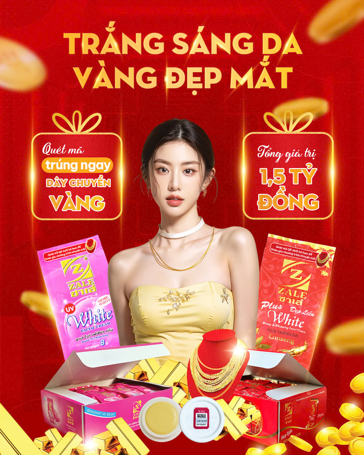 KEM DƯỠNG TRẮNG DA ZALE HỒNG 8G - NHẬP KHẨU - THÙNG 12 HÔP 288 HỦ