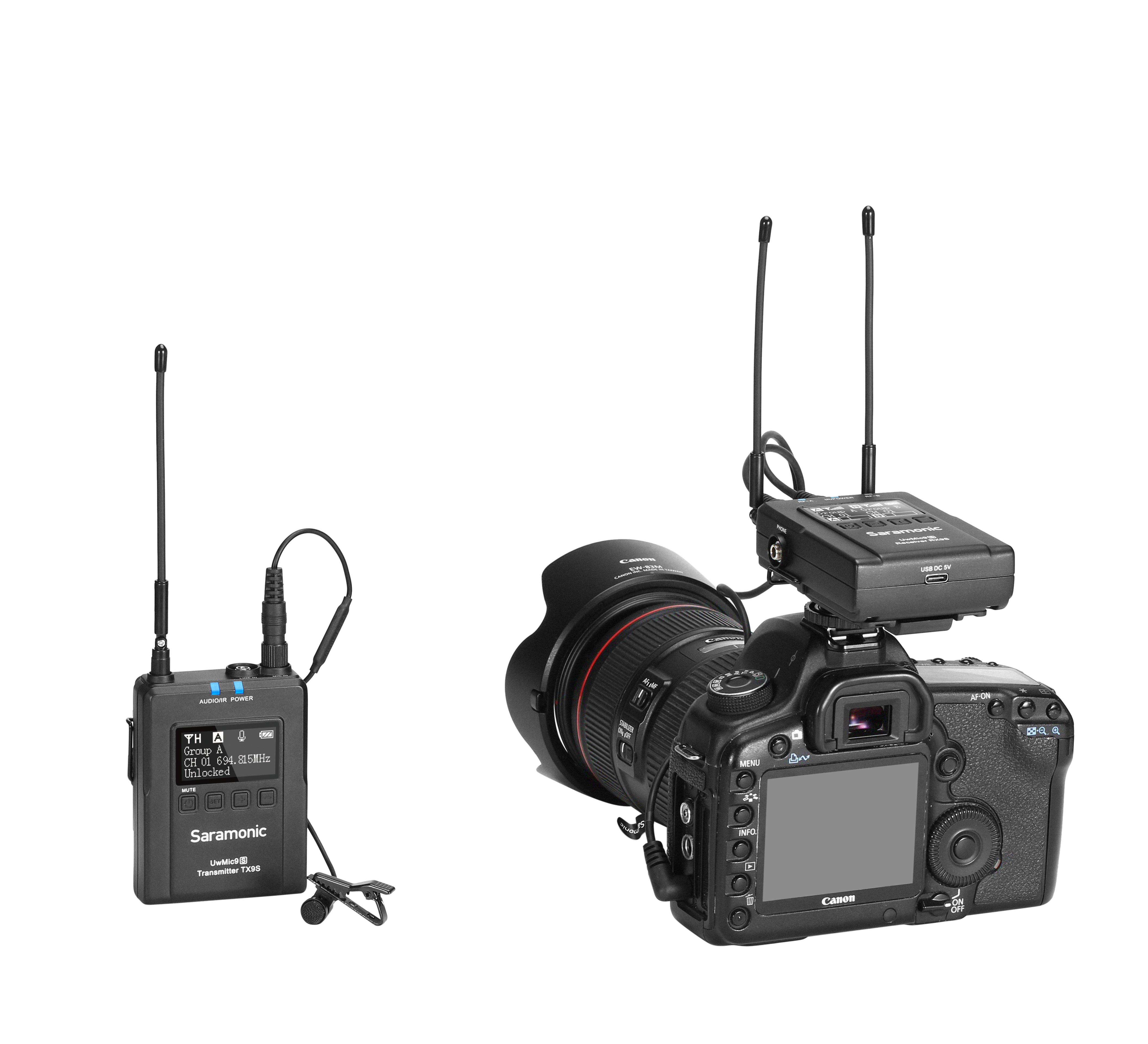 Bộ Micro Thu Âm Không Dây Saramonic Uwmic9s Kit1 Cho Máy Ảnh & Điện Thoại - Quay Phim / Vlog / Livestream - Hàng Chính Hãng