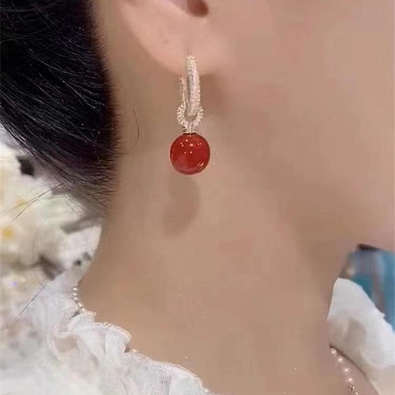 Bông tai hột tròn vòng đính đá hai kiểu đeo