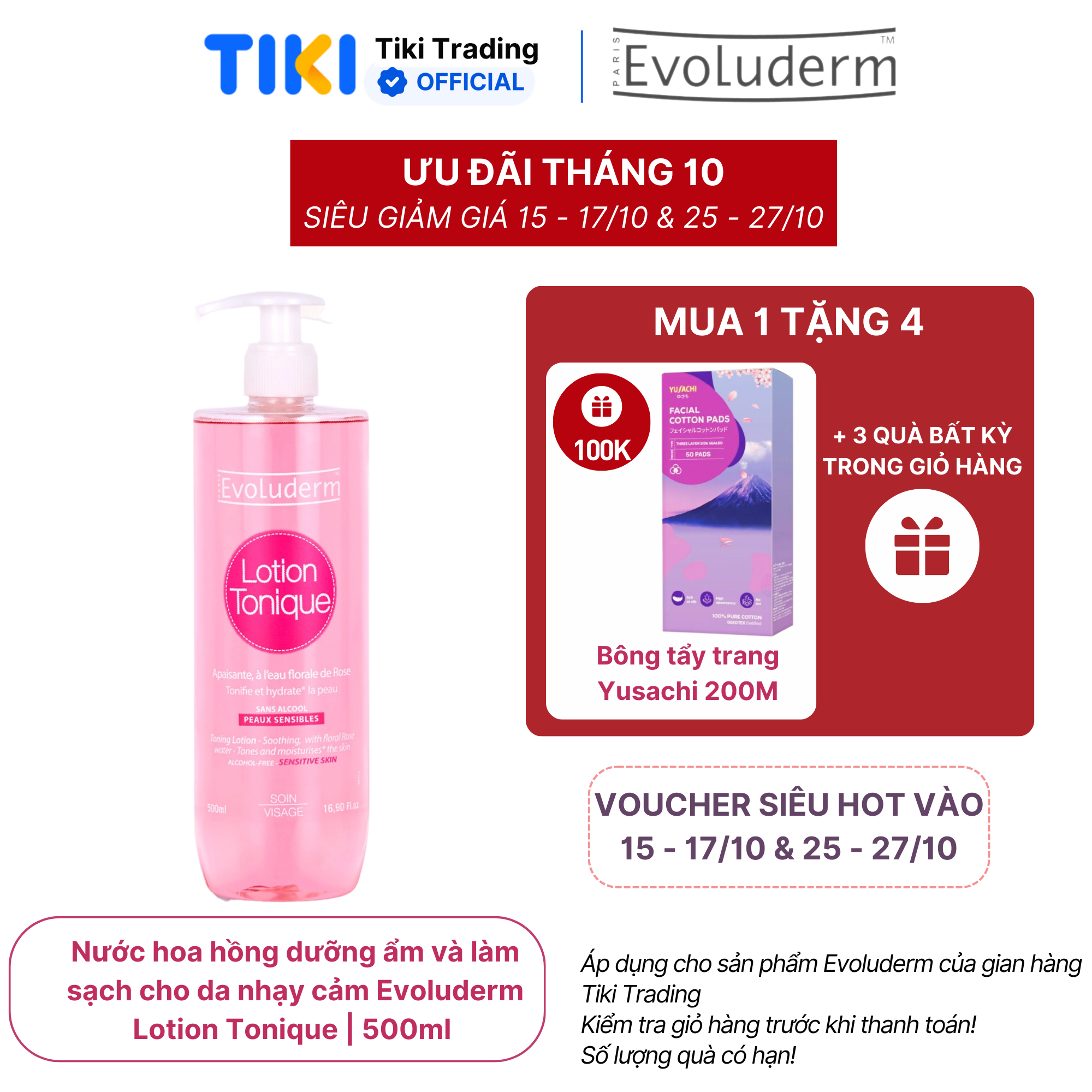 Nước hoa hồng dưỡng ẩm và làm sạch cho da nhạy cảm Evoluderm Lotion Tonique 500ml