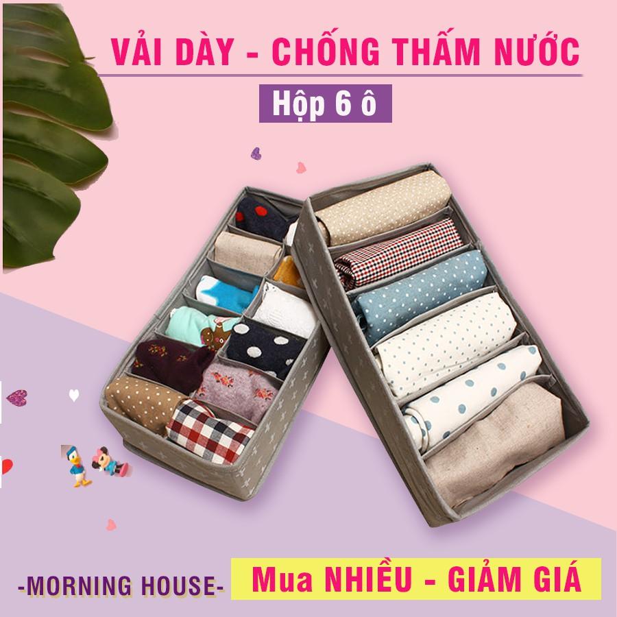 Hộp Đựng Đồ Lót Gấp Gọn 6 Ngăn Morning House- Form Vải Đứng, Gấp Gọn Dễ Dàng, Sắp Xếp Các Loại Tất, Đồ Lót Rất Gọn