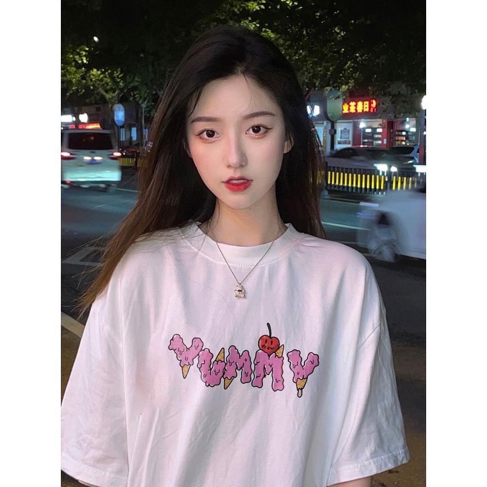 Áo Phông Nam Nữ Form Rộng Tay Lỡ Unisex Freesize - YUMMY - Vải Cotton Mịn Mát Kita Unisex