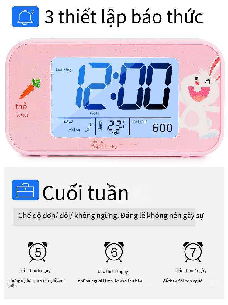 Phong cách mới nhất có thể sạc lại đồng hồ báo thức học sinh mới đồng hồ đầu giường báo thức điện tử thông minh phát sáng phim hoạt hình đồng hồ đặc biệt của trẻ em