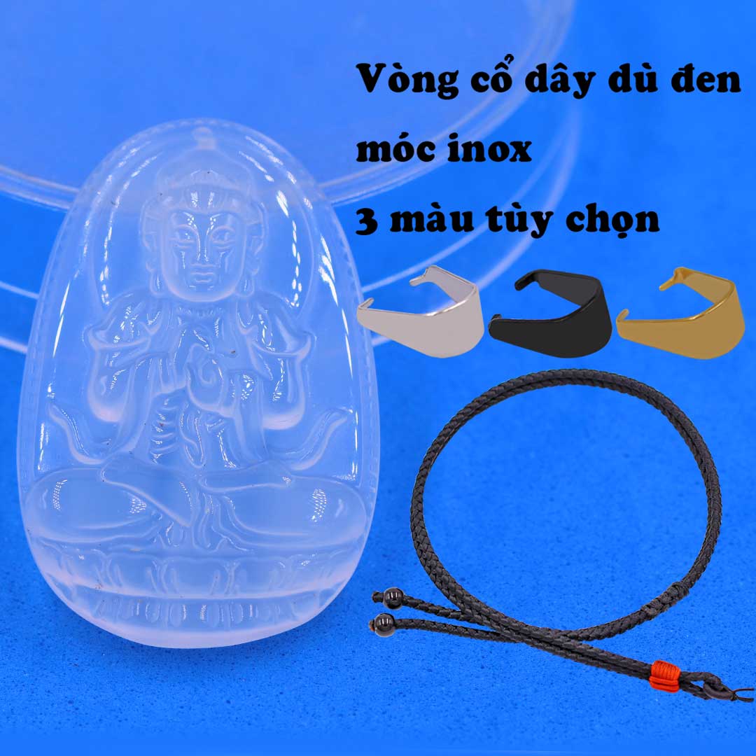 Mặt Phật Đại nhật như lai mã não trắng kèm vòng cổ dây dù đen + móc inox trắng, mặt dây chuyền Phật bản mệnh, Bất động minh vương-A di đà-Đại nhật như lai- Đại thế chí-Hư không tạng-Phổ hiền-Thiên thủ thiên nhãn-Văn thù