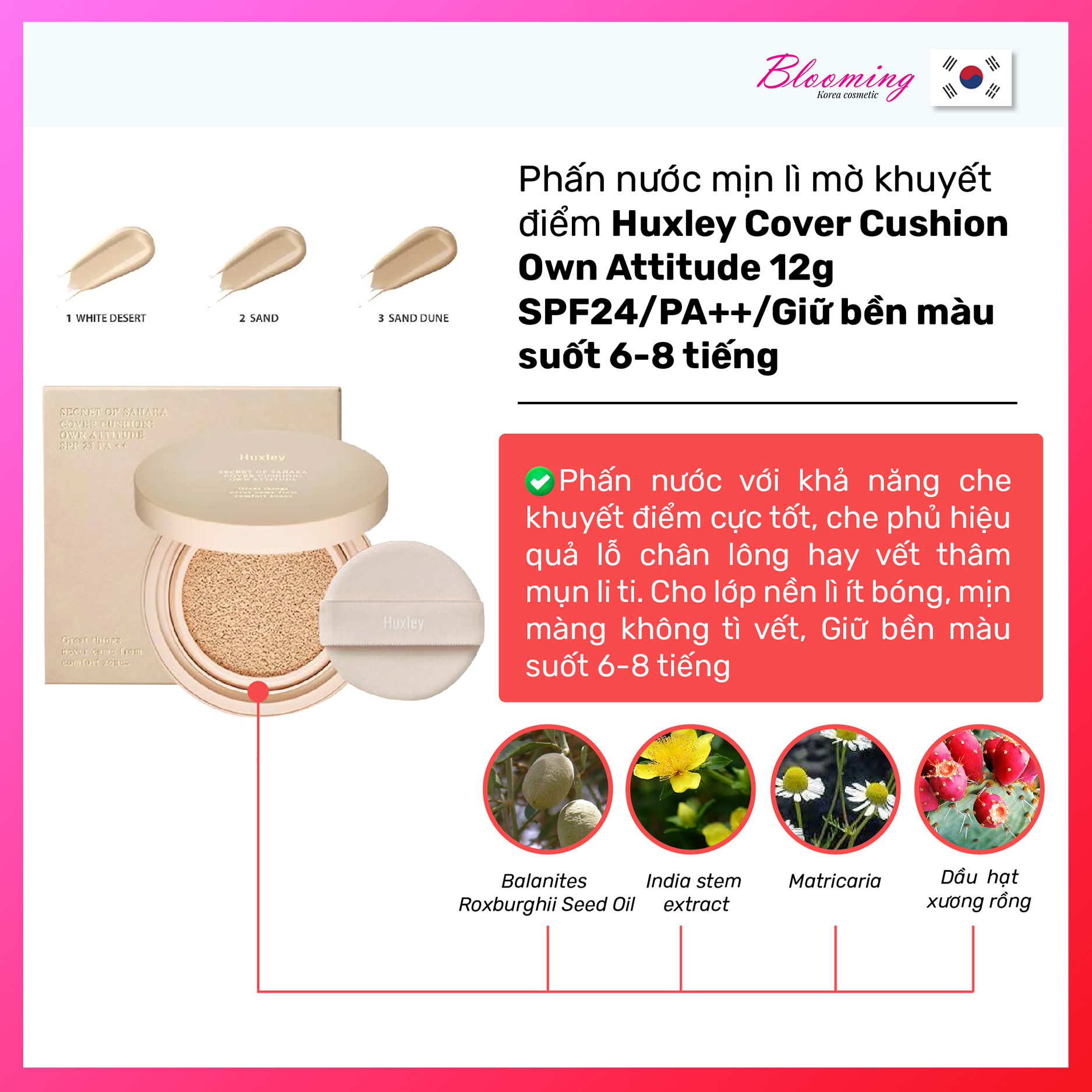 Phấn Nước Che Phủ Cao Huxley Cover Cushion Own Attitude SPF 23 PA++ 12g