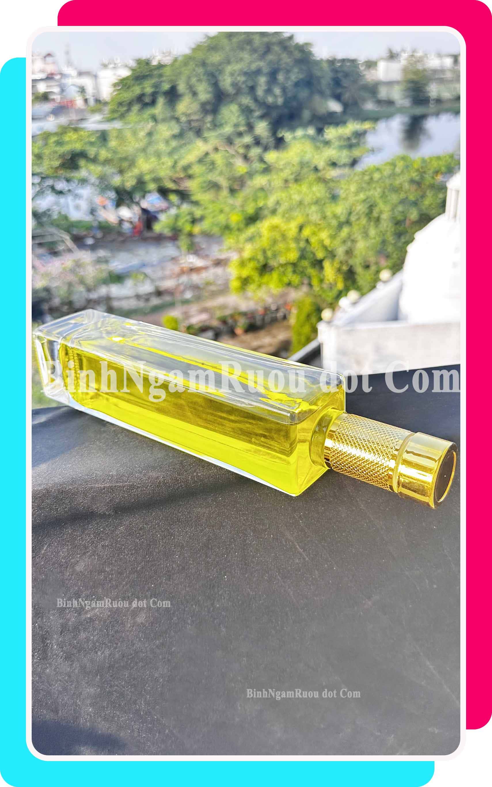 C46 Chai Đựng Rượu Thủy Tinh Vuông Cao Nắp Vàng Sang Trọng - Cao Cấp 500ml - Đẹp Cao Cấp - Nắp Kín Thủy Tinh Trong - Tặng Biếu Sang Trọng