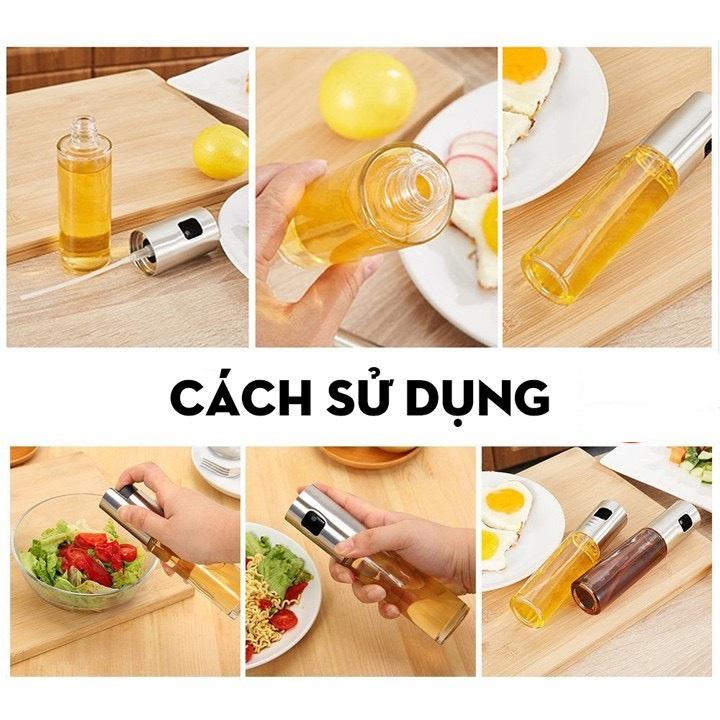 Chai xịt dầu ăn thủy tinh dùng cho đồ nướng, nồi chiên không dầu