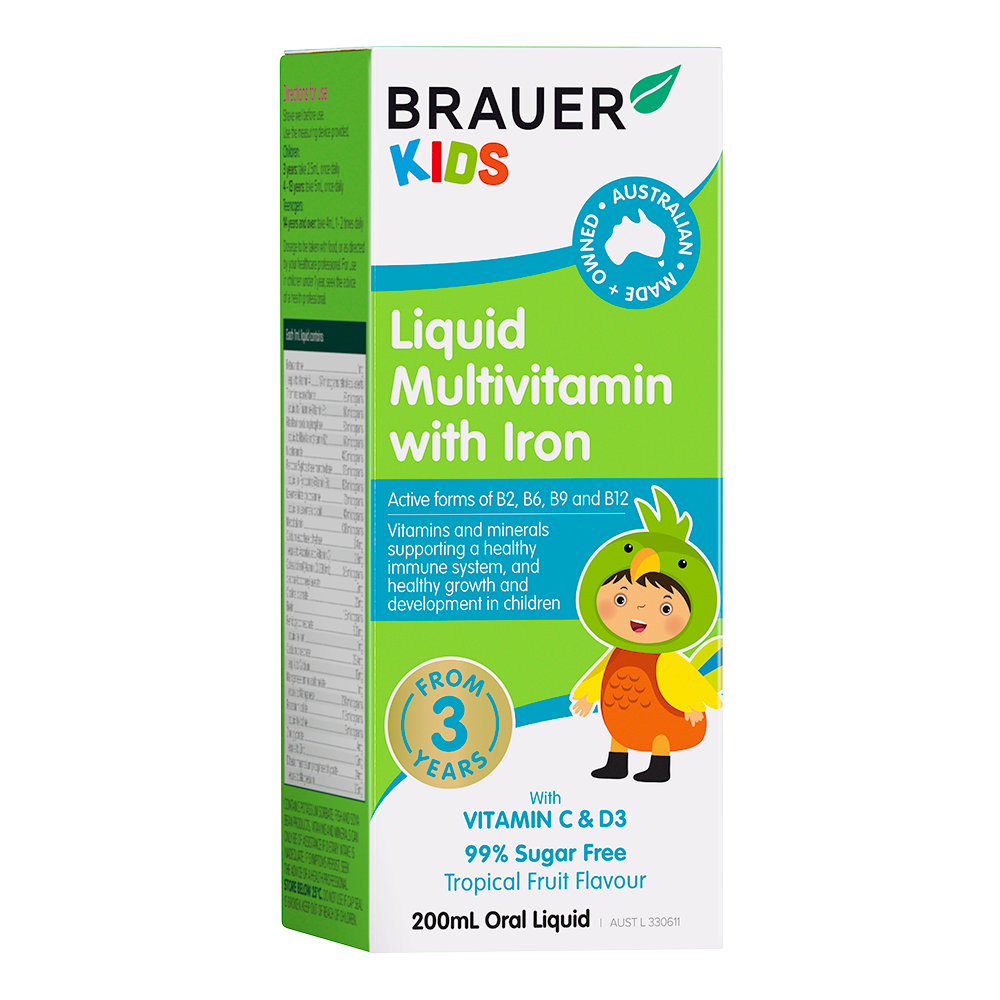 Brauer Kids Liquid Multivitamin with Iron - Bổ sung vitamin tổng hợp và sắt cho trẻ 3 tuổi (200ml)