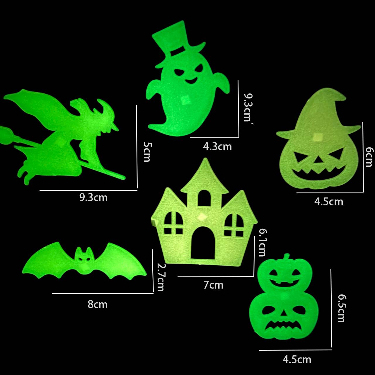 Bộ Hình Dán Dạ Quang Halloween – Hình Ma Quái, Bí Ngô, Phù Thủy, Phát Sáng Trong Bóng Tối