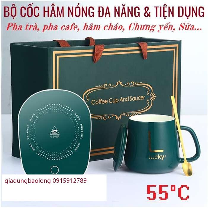 Máy hâm nóng sữa, cafe, cháo kèm cốc sứ và thìa siêu sang