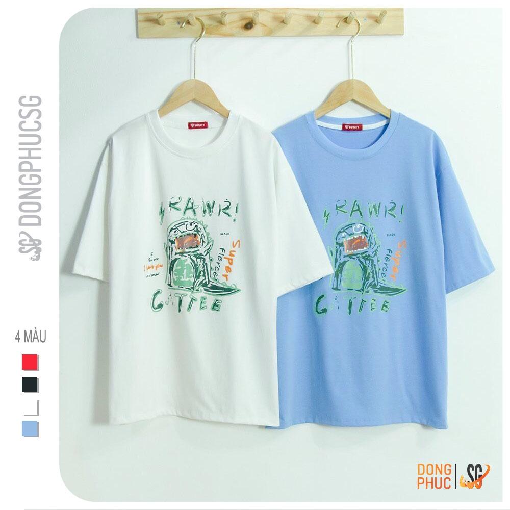 Áo thun tay lỡ form rộng nam nữ - Mẫu khủng long Cattee - Chất thun cotton mềm mịn