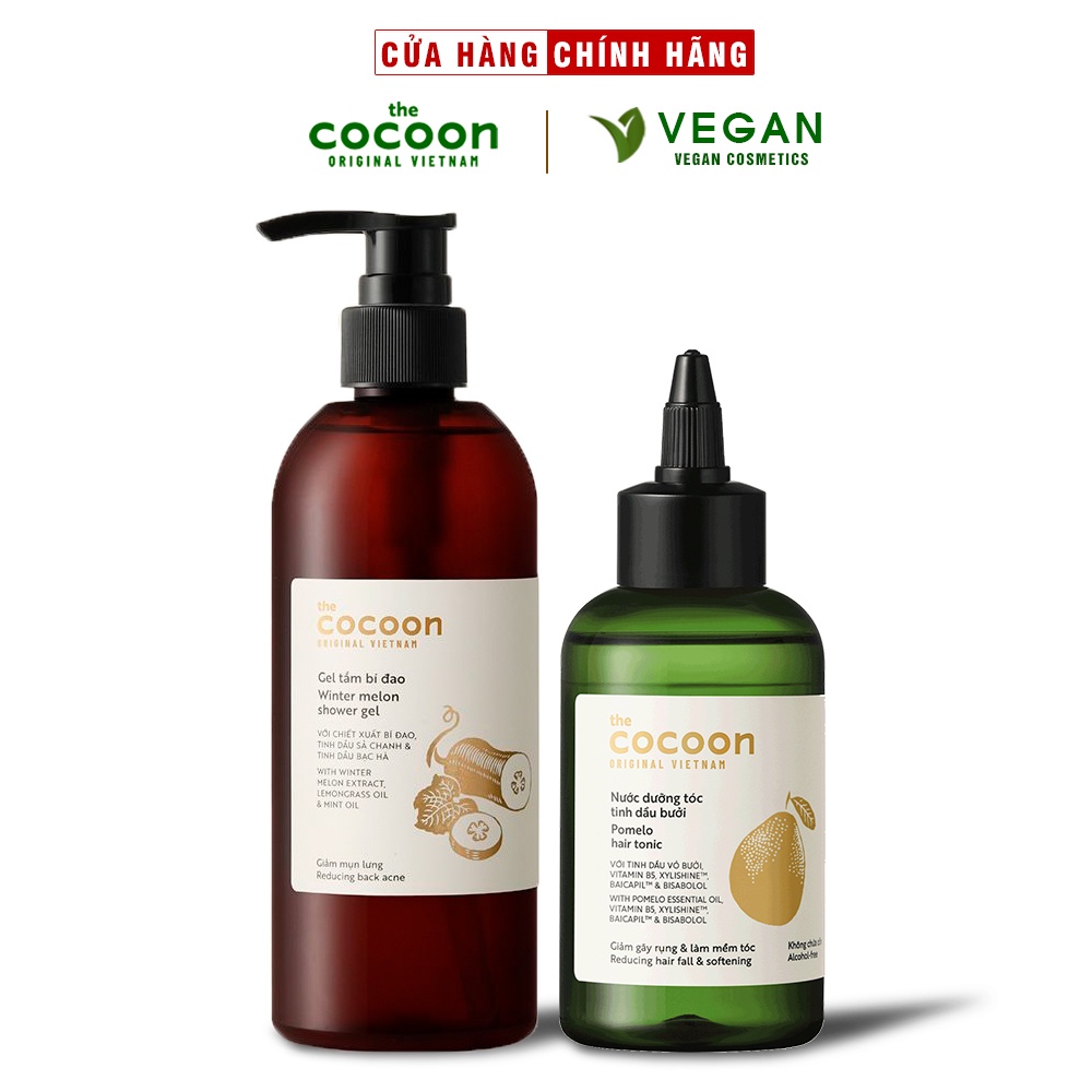 Combo Gel tắm bí đao Cocoon 300ml + Nước dưỡng tóc tinh dầu bưởi Pomelo Cocoon 140ml