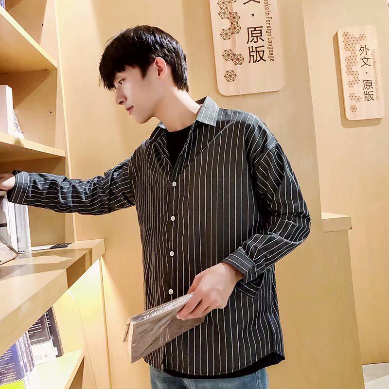 Áo sơ mi nam tay dài họa tiết sọc thời trang phong cách