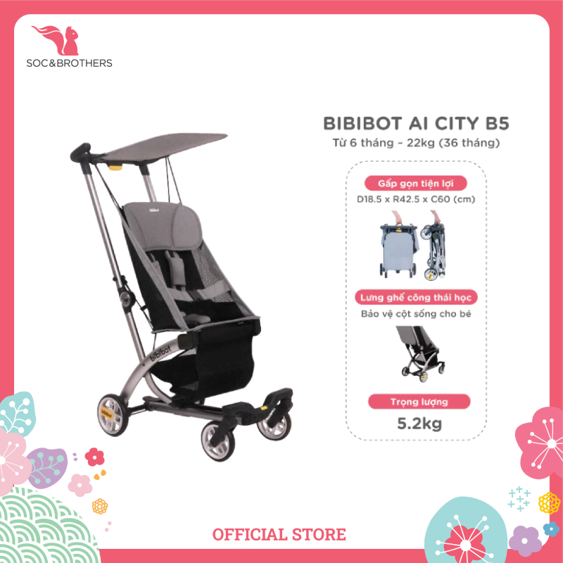 Xe đẩy gấp gọn cho bé Bibibot AI City B5 siêu nhẹ và gon, dễ mang đi du lịch