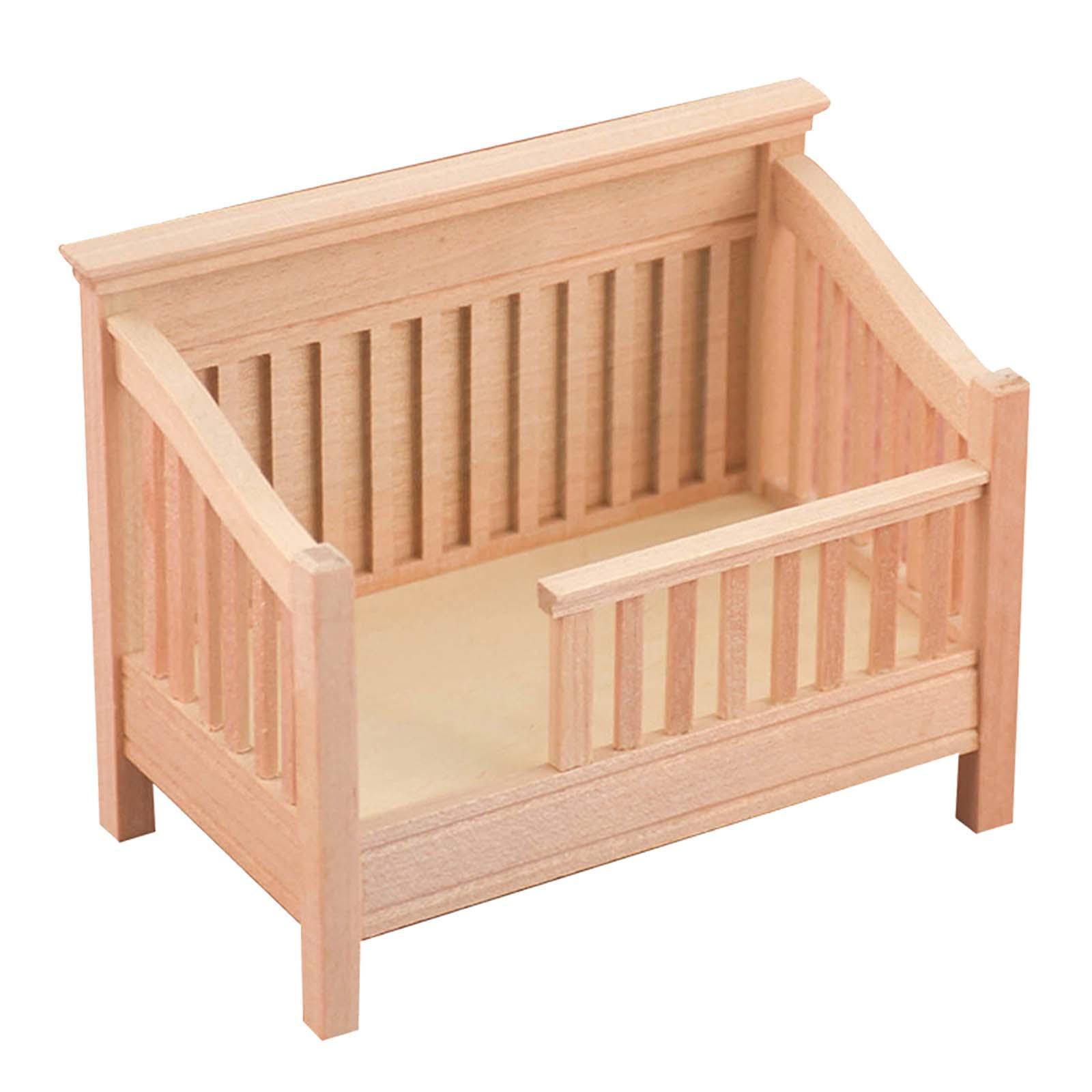 1:12 Scale Wooden Doll House Baby Bed, Mini Furniture, Handcrafted Unpainted for Micro Landscape