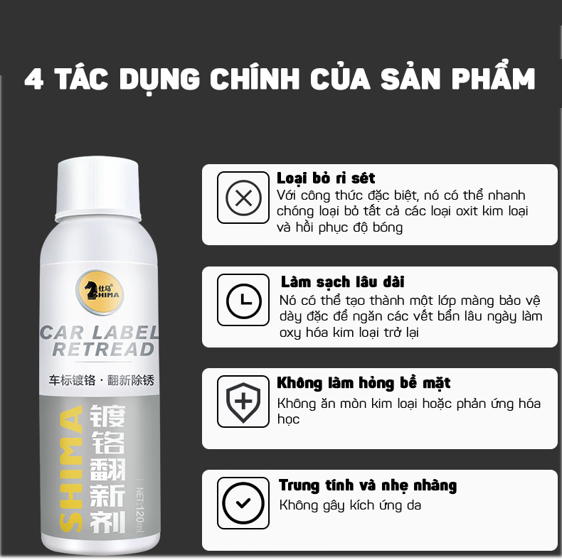 Dung Dịch Tẩy Ố Phục Hồi Và Làm Bóng Mạ Crom Chrome Inox Logo Ô Tô SHIMA - Hàng Nhập Khẩu
