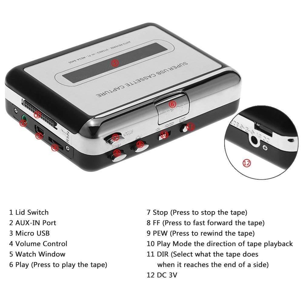 Máy Ghi Âm Băng Cassette Di Động Với Máy Ghi Âm Vii USB Tương Thích Với Laptop Và PC Băng Chuyển Đổi Cas
