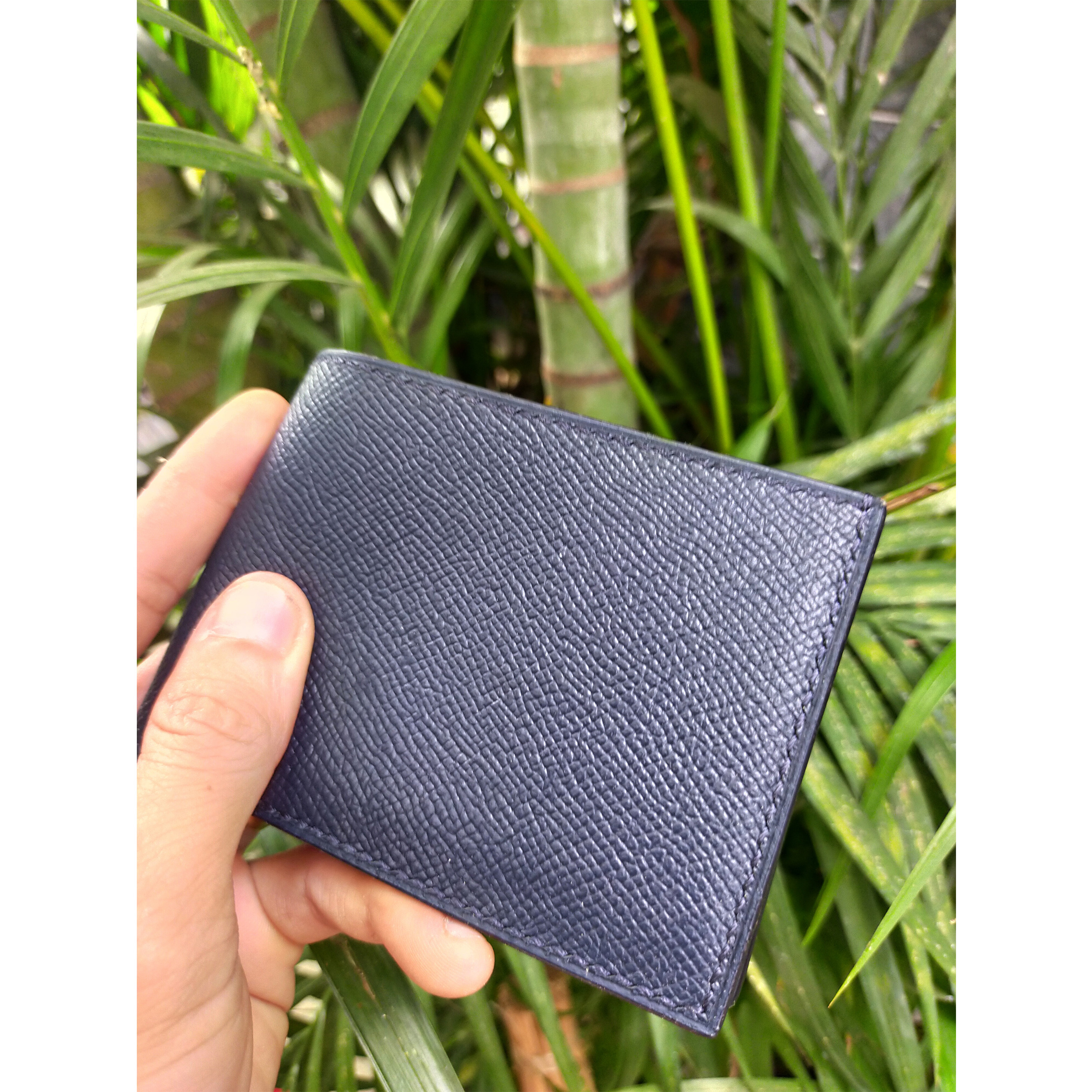 Ví Handmade Nam Keio Nippon Da Bò Epsom Cao Cấp Bóp Nam Da Bò May Thủ Công - Xanh Navy - 8 X 11 Cm