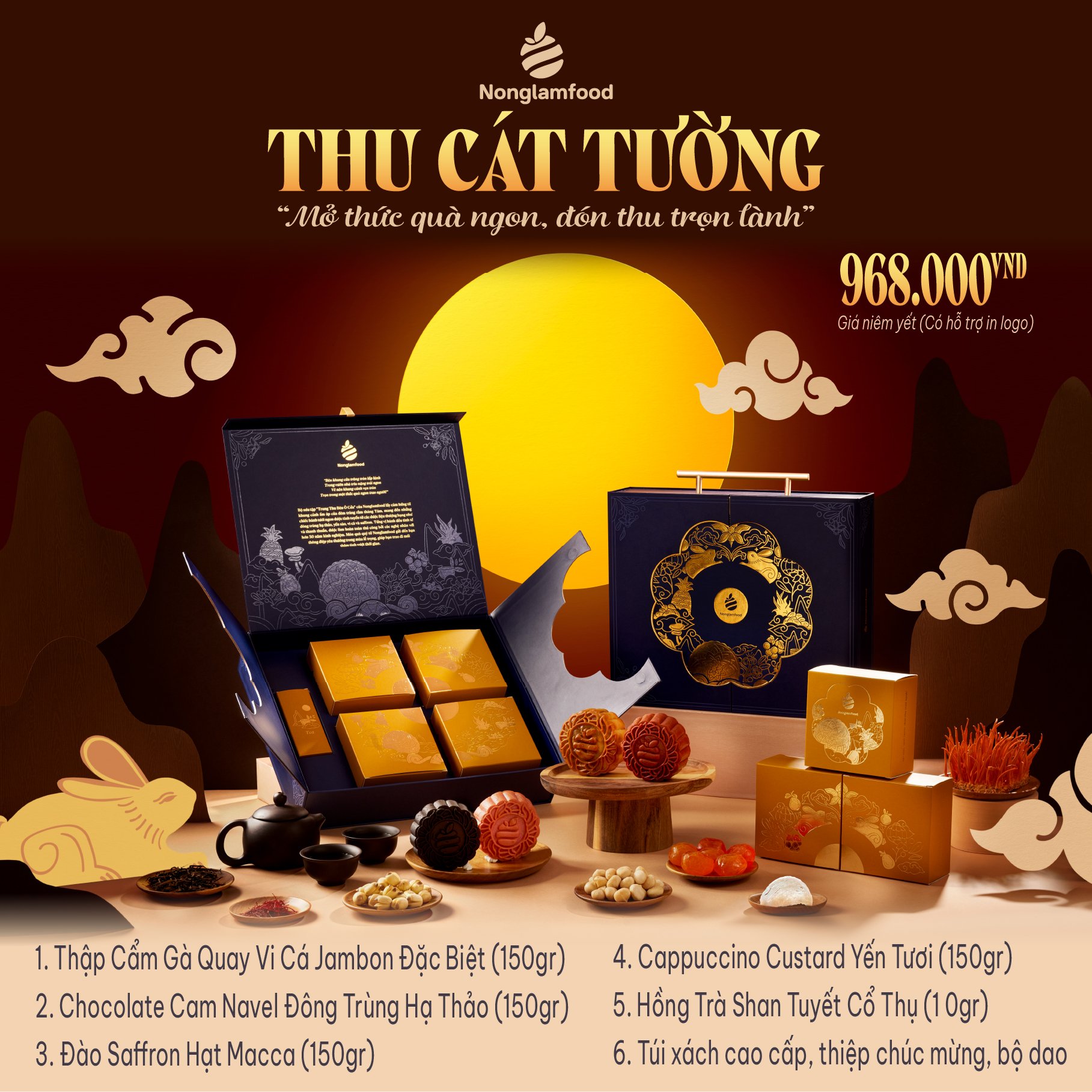 Set bánh trung thu ăn kiêng, ít ngọt Thu Cát Tường Nonglamfood | Quà tặng healthy ý nghĩa cho người thân, đối tác