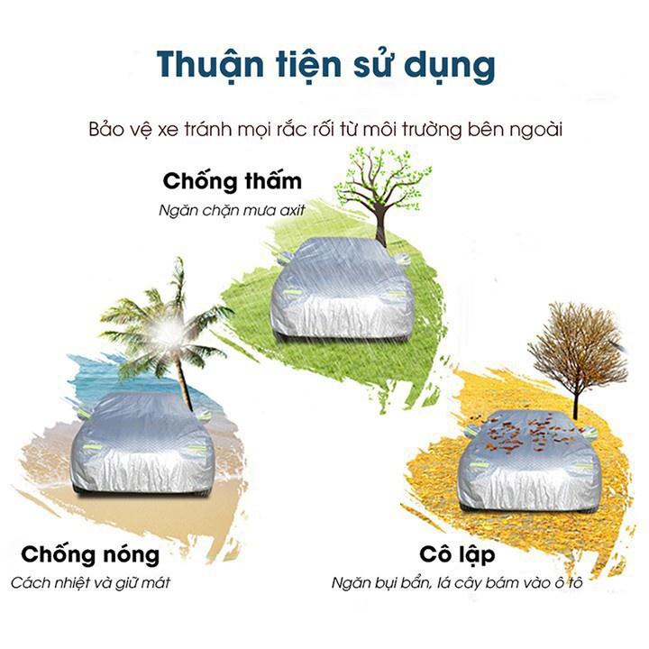 Bạt Che xe Ô Tô Kia MORNING Tráng Nhôm 3 Lớp Phản Quang Cách Nhiệt Chống Thấm Chống Bụi Hiệu Quả